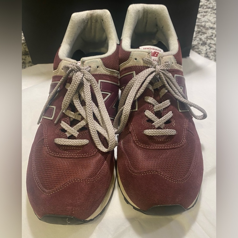 New Balance Men's Burgundy, Maroon, and Gray Sneakers 574